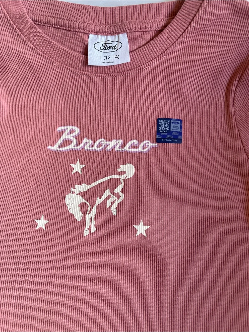 Ford Bronco Girls Ribbed Graphic t-Shirt in Pink Various Sizes. NWT